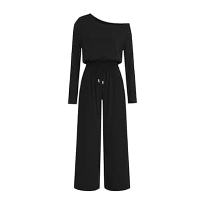 Lazysmile Jumpsuits For Women Dressy Long Sleeve Off Shoulder One Piece Wide Legs Rompers Casual Fall Outfits with Pockets