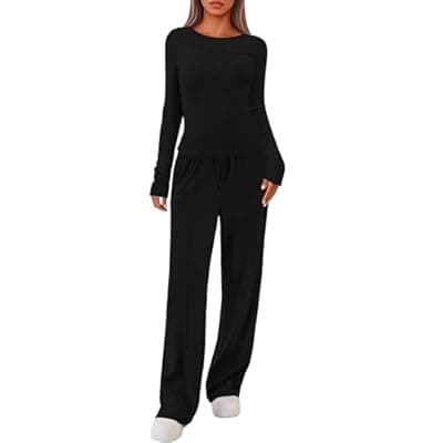 Lazysmile Lounge Sets For Women 2 Piece Sets Fall Outfits Long Sleeve Tops with Wide Legs Pants Casual Matching Set