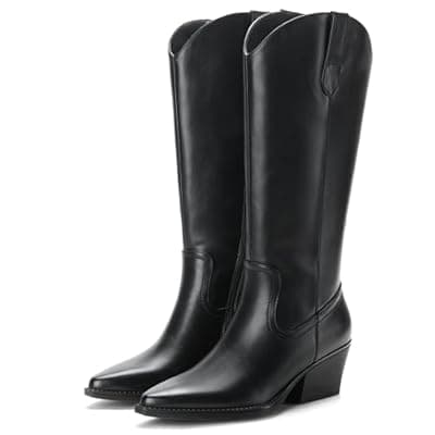 [ElegaStep] ElegaStep Women's Cowboy Boots Knee High – Western Cowgirl Boots Wide Calf, Pointed Toe Block Heel, Tall Riding Concert Dress Boots