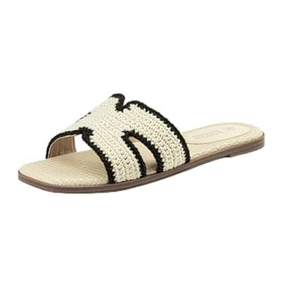 Rihero Women's Dressy Flat Sandals Comfortable Slip On Leather Slide Sandals