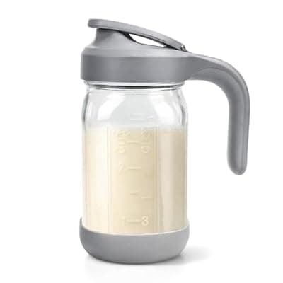 [Sursip] Sursip 32 oz Glass Pitcher with Pour Spout Lid, Airtight & Leakproof Wide Mouth Non-Slip Mason Jar Pitcher for Iced Tea, Cold Brew Coffee, Lemonade, 1 Quart Water Pitcher for Frige - Gray