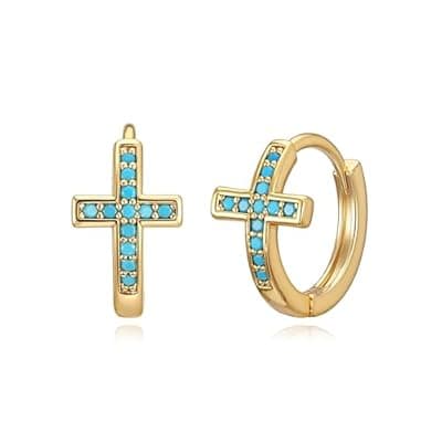 [LOYATA] LOYATA Gold Cross Earrings for Women-14K Gold Plated Small Hoop Huggie Earrings Dainty Trendy CZ Cross Hoop Earring Cute Hypoallergenic Hoops Jewelry Gifts for Women Mothers Day Gifts for Mom