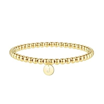 [BAYLAY] BAYLAY Gold Initial Bracelets for Women Jewelry, 14K Gold Plated Beaded Letter Bracelet Dainty Disc Charm Bracelets for Women Trendy Jewelry Gifts