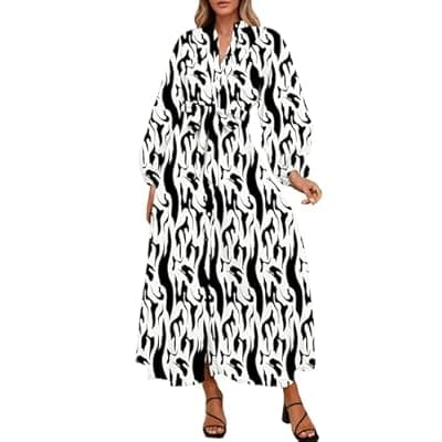 Lazysmile Maxi Dresses for Women 2025 Casual Long Sleeve Button Down Belted Boho Floral Shirt Dress with Pockets