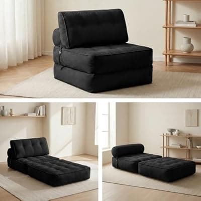 [POWERFUEL] 3 in 1 Foldable Compact Sofa Bed, Modular Floor Sofa with Headrest and Lumbar Cushion, Convertible Lounger Chair to Guest Bed for Living Room Dorms Bedroom, No Assembly Required,800 lbs Capacity
