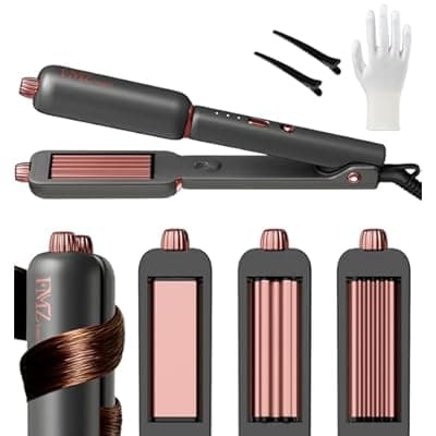 FMZ Flat Iron Hair Straightener Curler and Crimper, Professional 4 in 1 Hair Styling Irons for Straightening, Crimping, Curling, Dual Voltage, Auto Shut-Off, Small and Portable for Women Travel Home