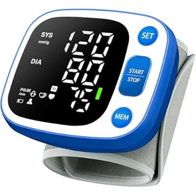 Oklar Blood Pressure Monitors for Home Use Rechargeable Wrist Digital BP Machine Cuff with LED Backlit Display, Voice Broadcast, 240 Memory Storage for 2 Users with Carrying Case, Blue