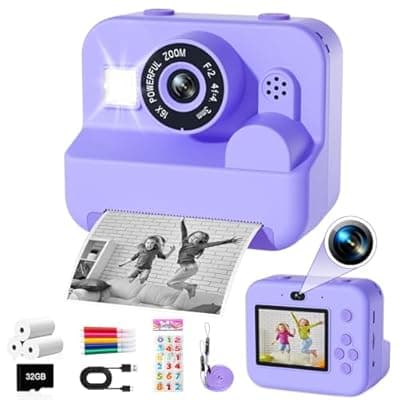 [GKTZ] Kids Camera Instant Print - 1080P HD Video Digital Camera for Toddler with Printing Photo Paper, Portable Toy for 4 5 6 7 8 9 10 Years Old, Christmas Birthday Gifts for Boys Girls (Purple)