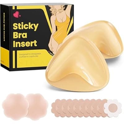 DesirTop Double Sided Sticky Bra Push Up, Invisible Bra Pad Inserts for Large Breasts, Adhesive Bra for Bikini Swimsuit (Beige, Large)