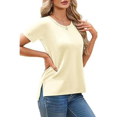 [Herou] Herou Summer Women Casual Short Sleeve Tops T-Shirts Tees with Side Split