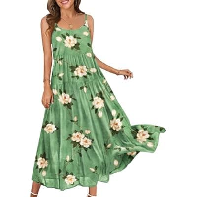 BOHOWE Women's Summer Floral Sleeveless Adjustable Strap Dresses Boho Maxi Spaghetti Casual Flowy Dress