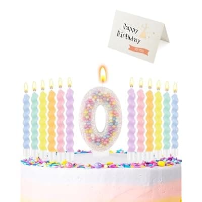 Birthday Candles for Cake, Pink Number Candles, Cake Candles with Greeting Card for Birthday Party Wedding Anniversary Celebrations（0 Candle,White Number Macaron）