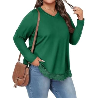 Lastshe Women's Plus Size Curvy Tunic Long Sleeves V Neck Comfortable Tunic Casual Tops fall fashion 2025