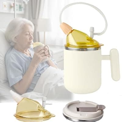 [DegoCython] DegoCython 4 in 1 Adult Sippy Cup for Elderly Spill Proof, Transition Sippy Cup with 2 Interchangeable Lids, Easy-Grip Handle for Adults, Disabled Patients, Great for Water/Coffee/Soup (12oz/350ml)