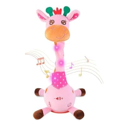 LLUKEME Dancing Giraffe Toy Stuffed Animal Baby Toys Singing Song Toddlers Toy Repeats What You Say Glowing Musical Toy for Baby Birthday Gift Groovy Giraffe Toy (Pink Giraffe)