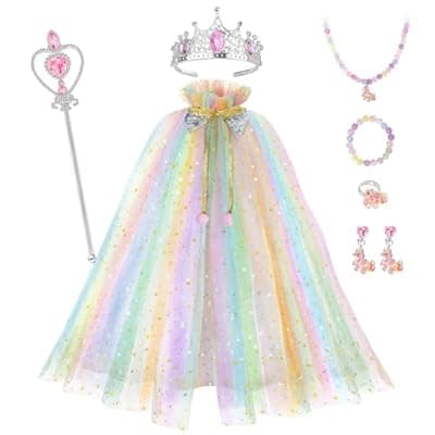VENSEEN Princess Dress Up Clothes for Girls 3 4 5 6 7 8, Toddler Costume Toys with Cape, Kids Birthday Gift