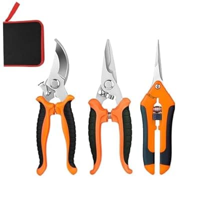 [YAKUNCL] YAKUNCL 3PCS Garden Pruning Shears Set - Heavy Duty Bypass Pruners, Sharp Stainless Steel Gardening Scissors with Ergonomic Handle, Secateurs for Plants, Flowers, Fruit Trees, Bush Trimming (Orange)