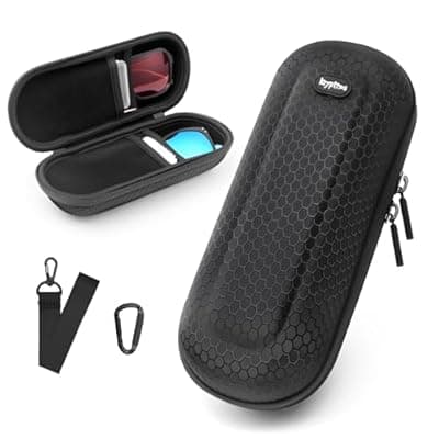 Krypthos Large Double Travel Sunglasses Organizer Case, Portable Safety Work Goggle Storage Bag for Men Women, Hard Shell Smart Eye Glass Sport Sunglass Holder Case with Carabiner for Car & Outside