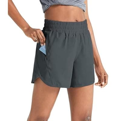 ZUTY 5" Athletic Running Shorts for Women with Zipper Pocket High Waisted Quick Dry Workout Gym Shorts with Liner