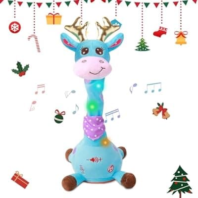 [LUKETURE] LUKETURE Dancing Talking Singing Blue Giraffe Stuffed Plush with Golden Antlers,Interactive Stuffed Animal Toy, Musical Plush with Record & Repeat, Sings 10 Songs, LED Lights