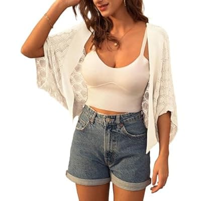 [GRACE KARIN] GRACE KARIN Summer Cropped Cardigan for Women 2026 Batwing Sleeve Crochet Bolero Shrug Sweaters Lightweight Kimono Cover Up