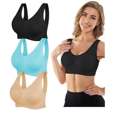 [YADIFEN] YADIFEN Womens Sports Bras, 3/4/6 Pack Wireless Comfortable Seamless Sleep Yoga Sports Bras for Women with Removable Pads