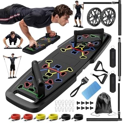 MQRW Push Up Board,Home Gym,Portable Exercise Equipment,Pilates Bar and 20 Fitness Accessories with Resistance Bands and Ab Roller Wheel,Full Body Workout at Home