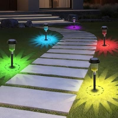 [TECKNET] TECKNET 8 Pack Solar Powered Pathway Lights, Auto On/Off Color Changing Solar Stake Lights Outdoor with Warm White & RGB Colored, IP68 Waterproof Pathway Light Outdoor for Yard Walkway Lawn
