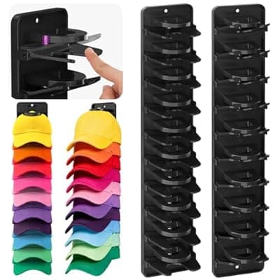 Flizubat Spring Clip Hat Organizer for Baseball Caps – 2 Pack, Wall Hat Rack for Door & Closet – Keeps 20 Hats Tidy in Entryway, Dorm, Bedroom – Multi-Layer Cap Storage (Adhesive or Screws)