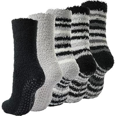 [BenSorts] BenSorts Men Fuzzy Slipper Socks with Grips Non Slip Sole Warm House Socks Christmas Gifts