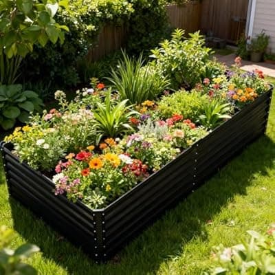 [COMHOMA] COMHOMA Raised Garden Bed 8x4x2ft,Galvanized Metal Planter Box Kit for Outdoor Gardening,Large Vegetable Flower Growing Beds with Gloves Tools,Black