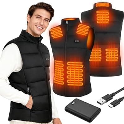 Deepoter Heated Vest for Men, 7.4V Heated Jacket with 8 Heating Zones, 3 level Temperature Control with 10000mAh Battery