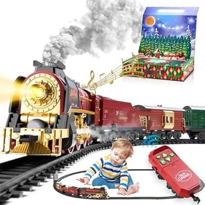 Train Set with Gift Case and Remote Control, Train Toys with Smoke, Light and Sound, Christmas Train Sets for Around The Tree, Toy Train Set for 3 4 5 6 7 8+ Years Old Boys Toddlers Gifts