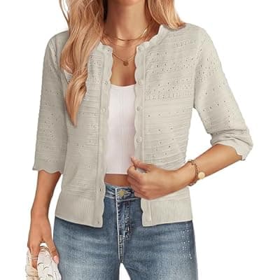 [GRACE KARIN] GRACE KARIN Womens 3/4 Sleeve Cardigan Sweater, Lightweight Cropped Cardigan Trendy, Dressy Casual Crochet Bolero Shrugs