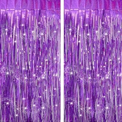 [DOMMARE] Tinsel Backdrops Curtains Party Decorations, Purple Streamers Birthday Decoration for 30th Women Men, Photo Booth Props for Wedding, 2Pack 3.28X6.56Ft